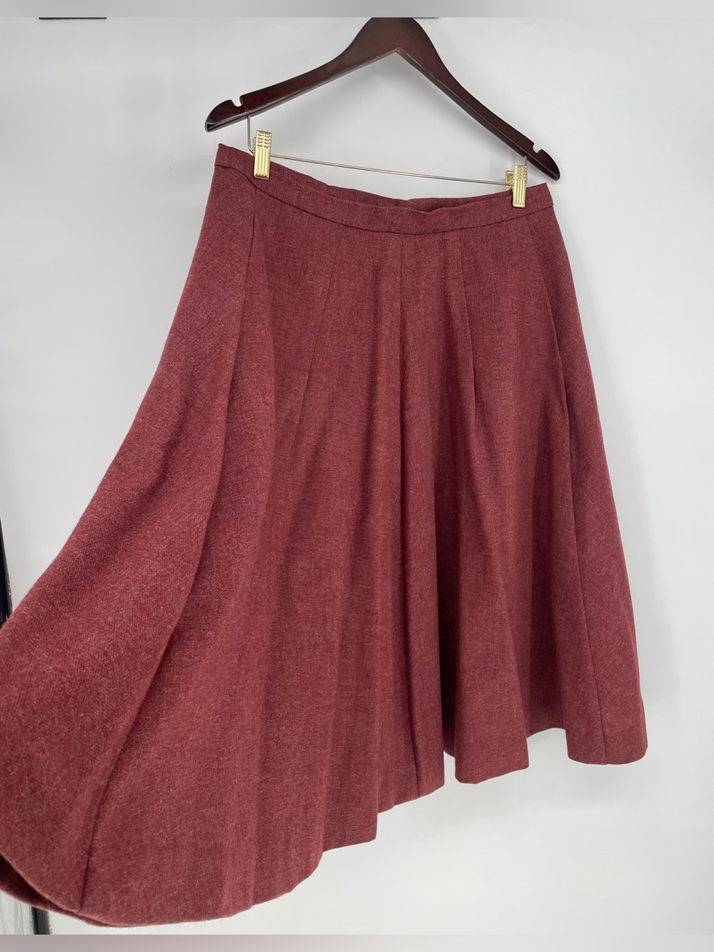 Vintage 60s Classic Muted Brick Circle Skirt Likely Wool* With Pockets - Picture 3 of 10